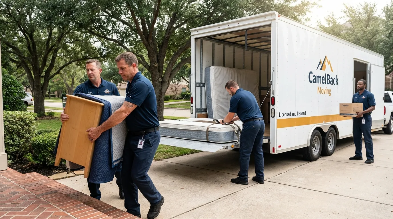 Crew loading residential truck for cross-state move from Byram, MS